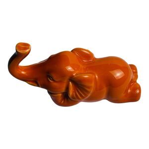 Vintage Orange Elephant Ring Holder  Trunk Up Good Luck 5in